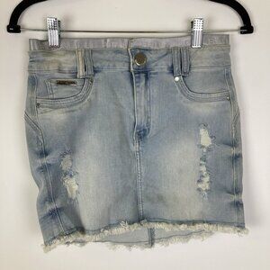 Pitbull Stretch Denim Jean Mini Skirt Size 6 Distressed w/ Butt Lift Pads Brazil
